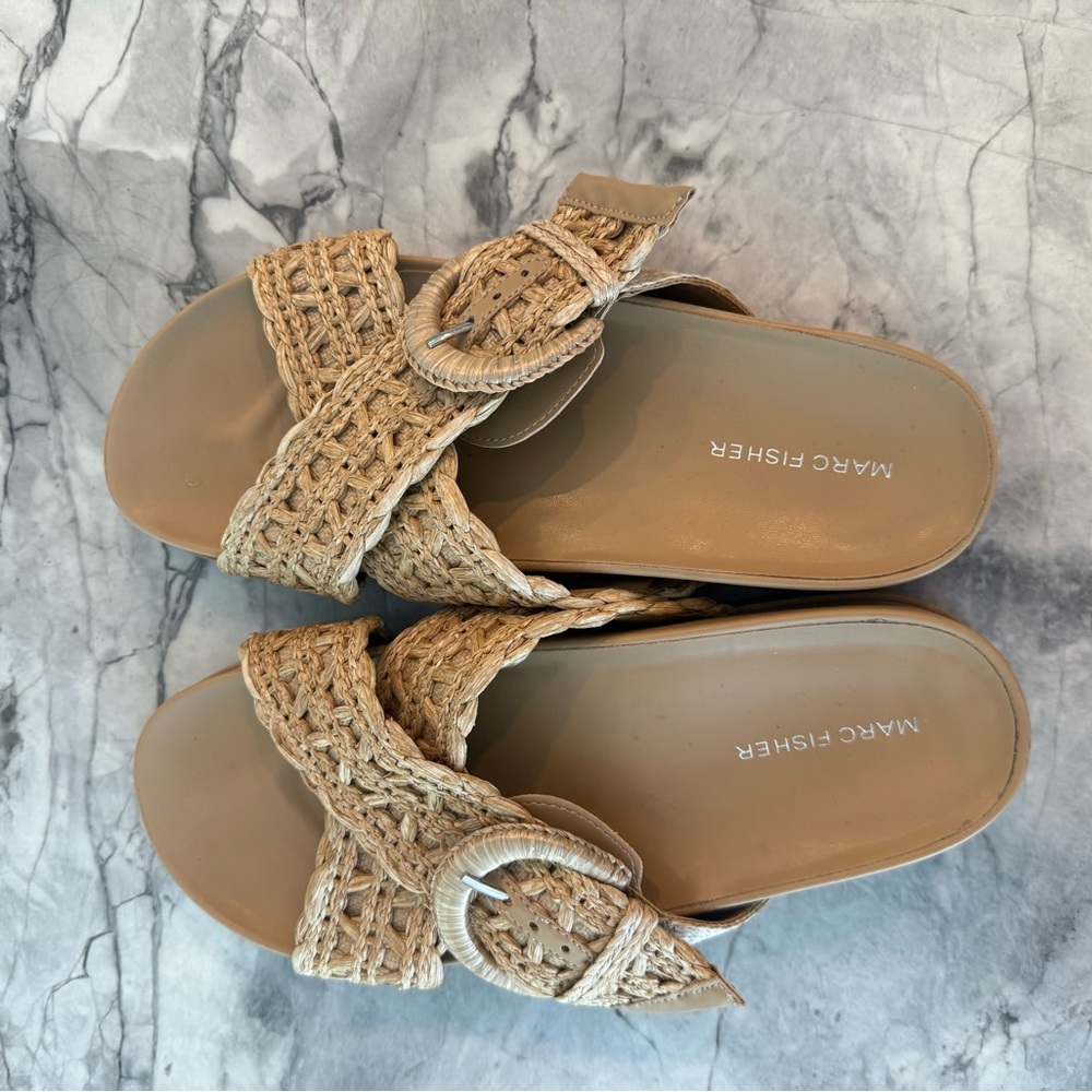 Marc Fisher Tan Woven Buckle Sandals